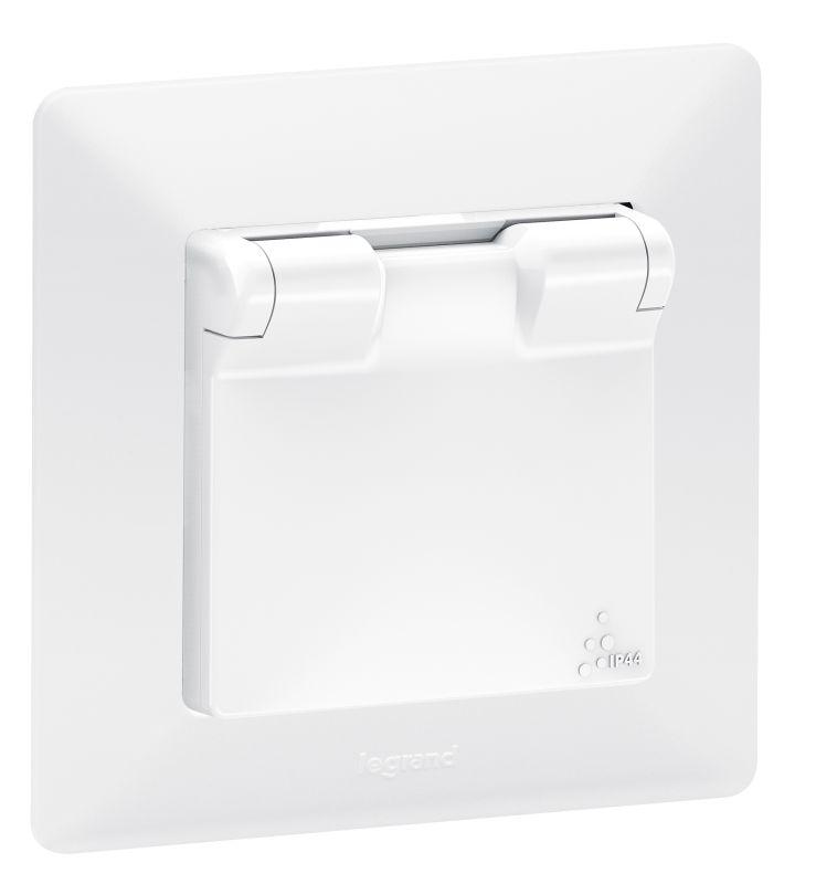 Механизм розетки 1-м СП Valena Life 16А IP44 250В 2P+E защ. шторки с крышкой бел. Leg 753119