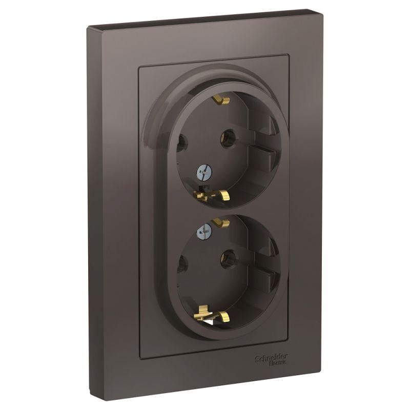 Розетка 2-м СП AtlasDesign 16А IP20 с заземл. в сборе мокко SchE ATN000624